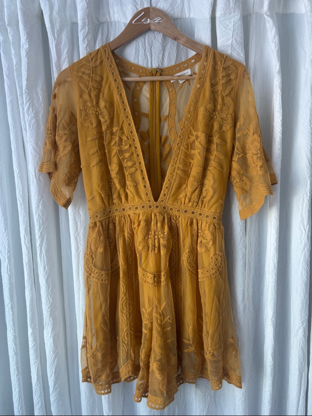 Honey Punch Mustard Yellow Lace Romper